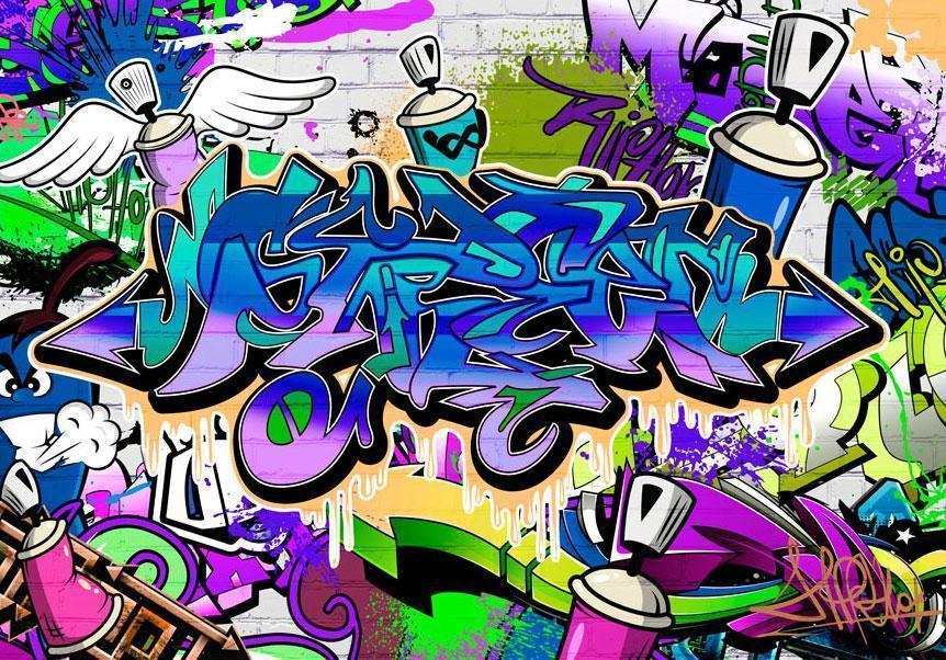 Wall Mural - Graffiti: violet theme-Wall Murals-ArtfulPrivacy