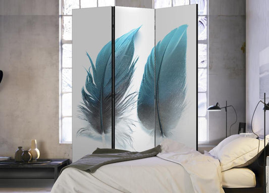 Decorative partition-Room Divider - Blue Feathers-Folding Screen Wall Panel by ArtfulPrivacy