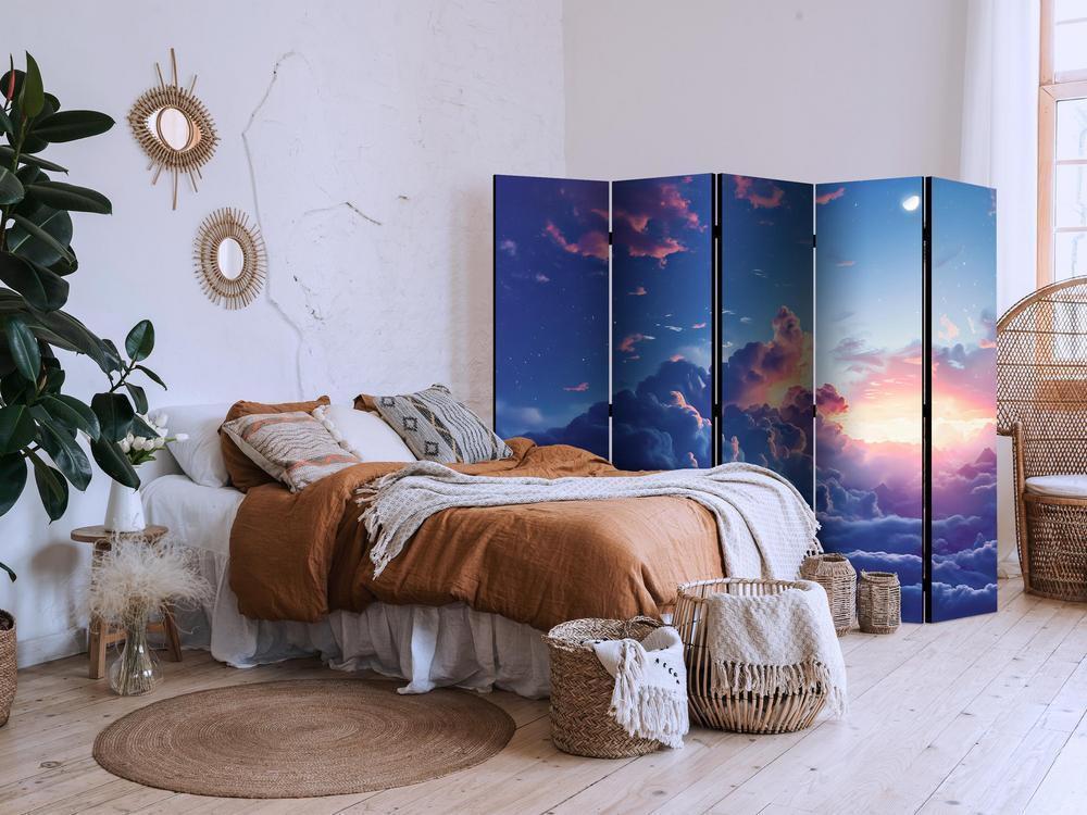 Room Divider - Nighttime Concert in the Mountains: Clouds Illuminated by the Last Rays of the Sun- A 5 Panel Folding Screen For Living rooms, bedrooms or home office, decorative folding screen made with wood and canvas