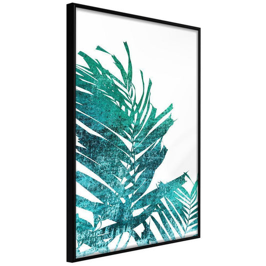 Botanical Wall Art - Teal Palm on White Background-artwork for wall with acrylic glass protection