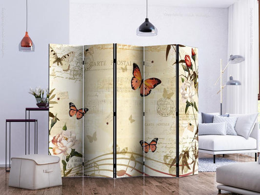 Decorative partition-Room Divider - Melodies of butterflies II-Folding Screen Wall Panel by ArtfulPrivacy