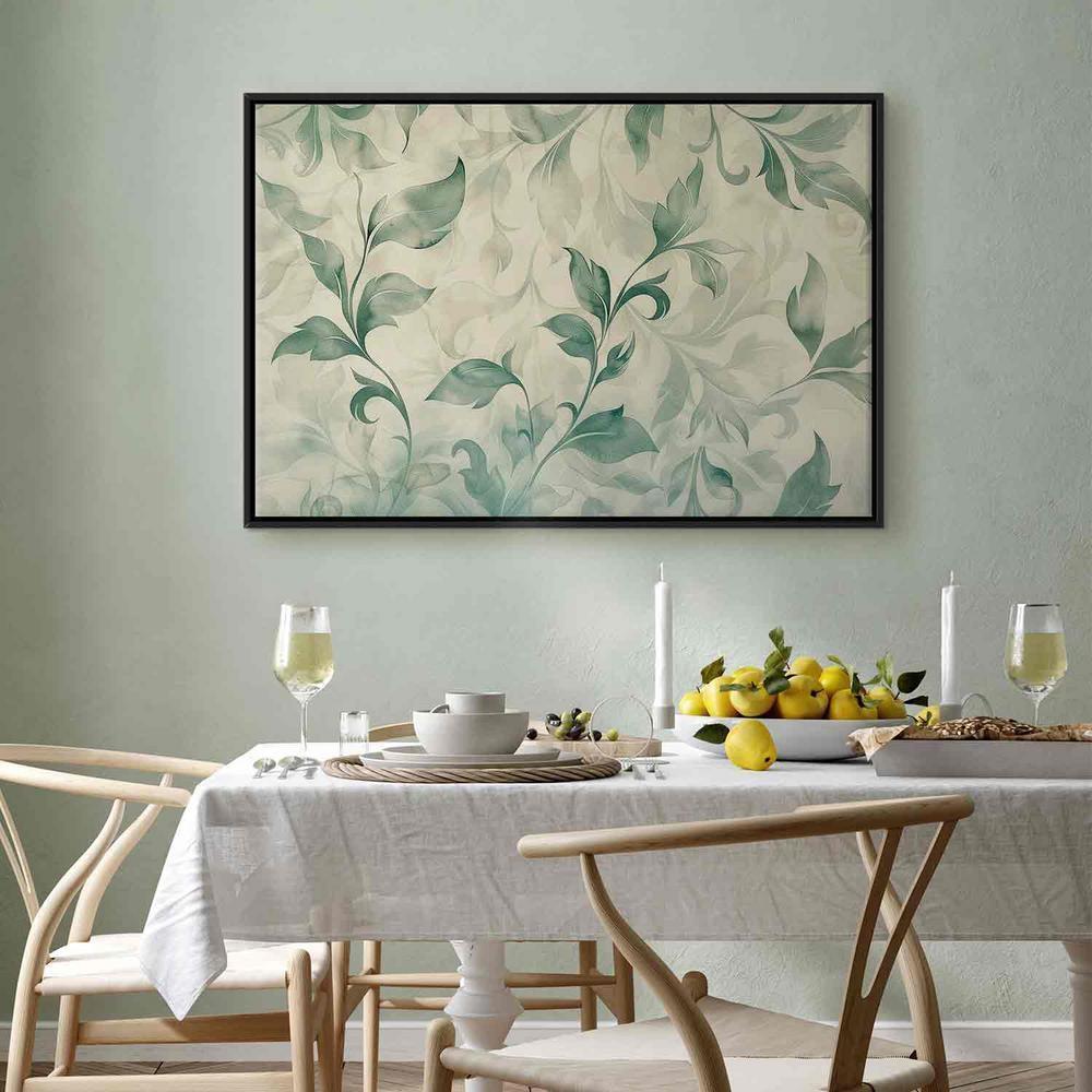 Canvas Print - Watercolor Botanical Motif Delicate Green-Beige Leaves