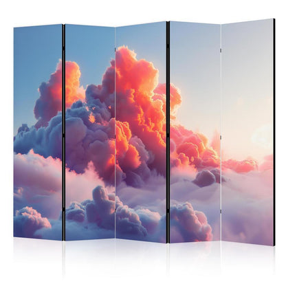 Room Divider - Twilight Spectacle: Clouds in Shades of Pink and Purple- A 5 Panel Folding Screen For Living rooms, bedrooms or home office, decorative folding screen made with wood and canvas