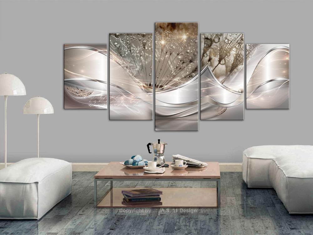 Canvas Print - Sparkling Dandelions (5 Parts) Beige Wide-ArtfulPrivacy-Wall Art Collection