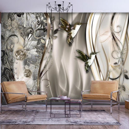 Wall Mural - Hummingbirds on the Wave (Brown)-Wall Murals-ArtfulPrivacy