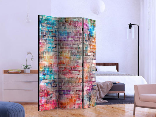 Decorative partition-Room Divider - Colourful Brick-Folding Screen Wall Panel by ArtfulPrivacy
