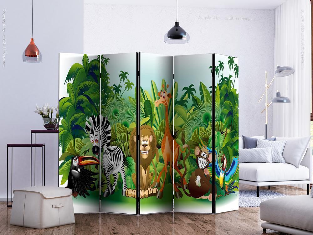 Decorative partition-Room Divider - Jungle Animals II-Folding Screen Wall Panel by ArtfulPrivacy