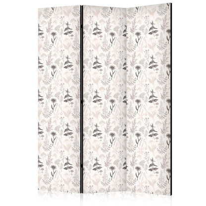 Room Divider - Botanical Illustration - Drawing of Flowers and Herbs - Beige Grays