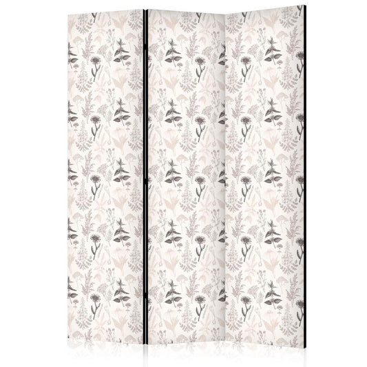 Room Divider - Botanical Illustration - Drawing of Flowers and Herbs - Beige Grays