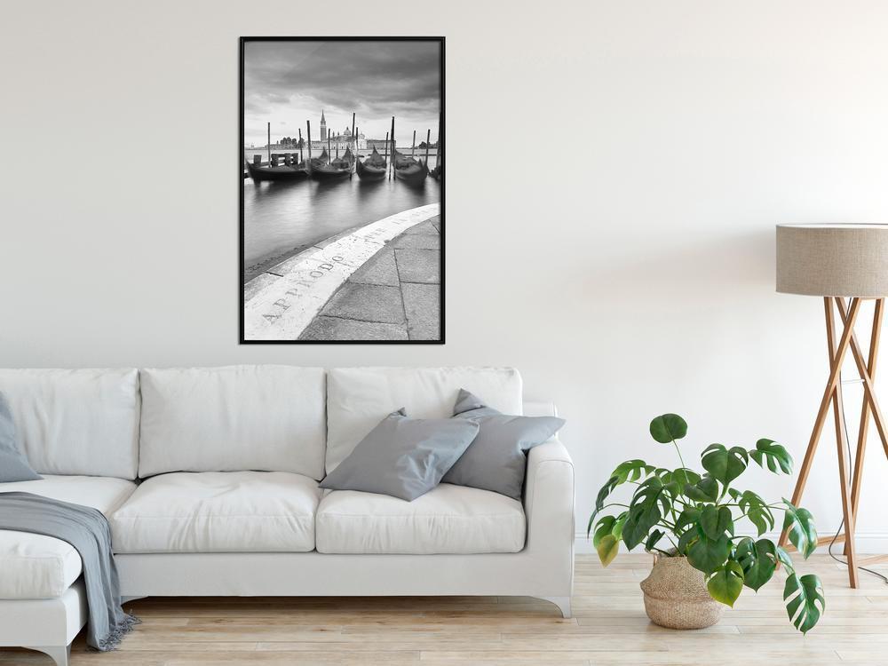 Black and White Framed Poster - Gondolas-artwork for wall with acrylic glass protection