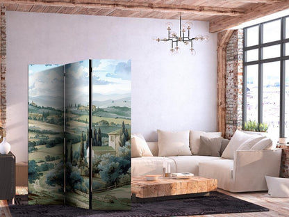 Room Divider - Landscape with Green Fields and Trees - Tuscan Sunny View