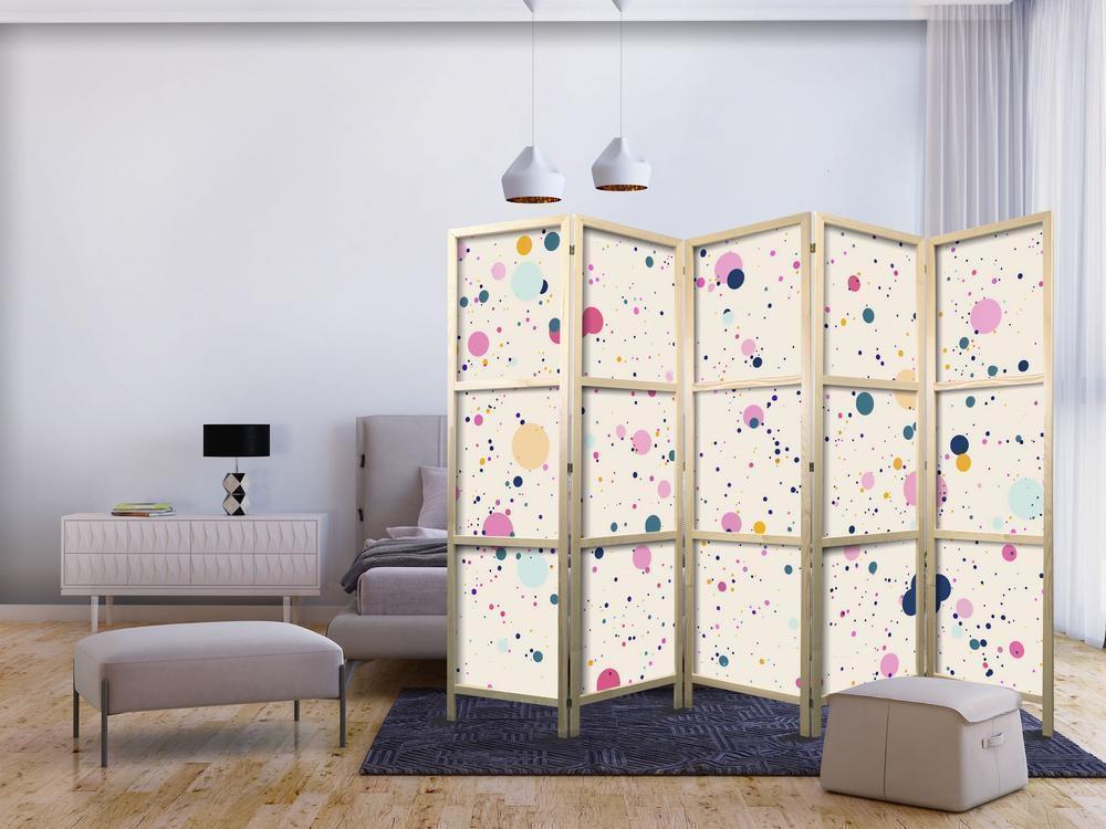 Cloison de séparation japonaise - Pois - Taches et éclaboussures multicolores - Motif joyeux sur fond rose clair