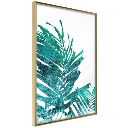 Botanical Wall Art - Teal Palm on White Background-artwork for wall with acrylic glass protection