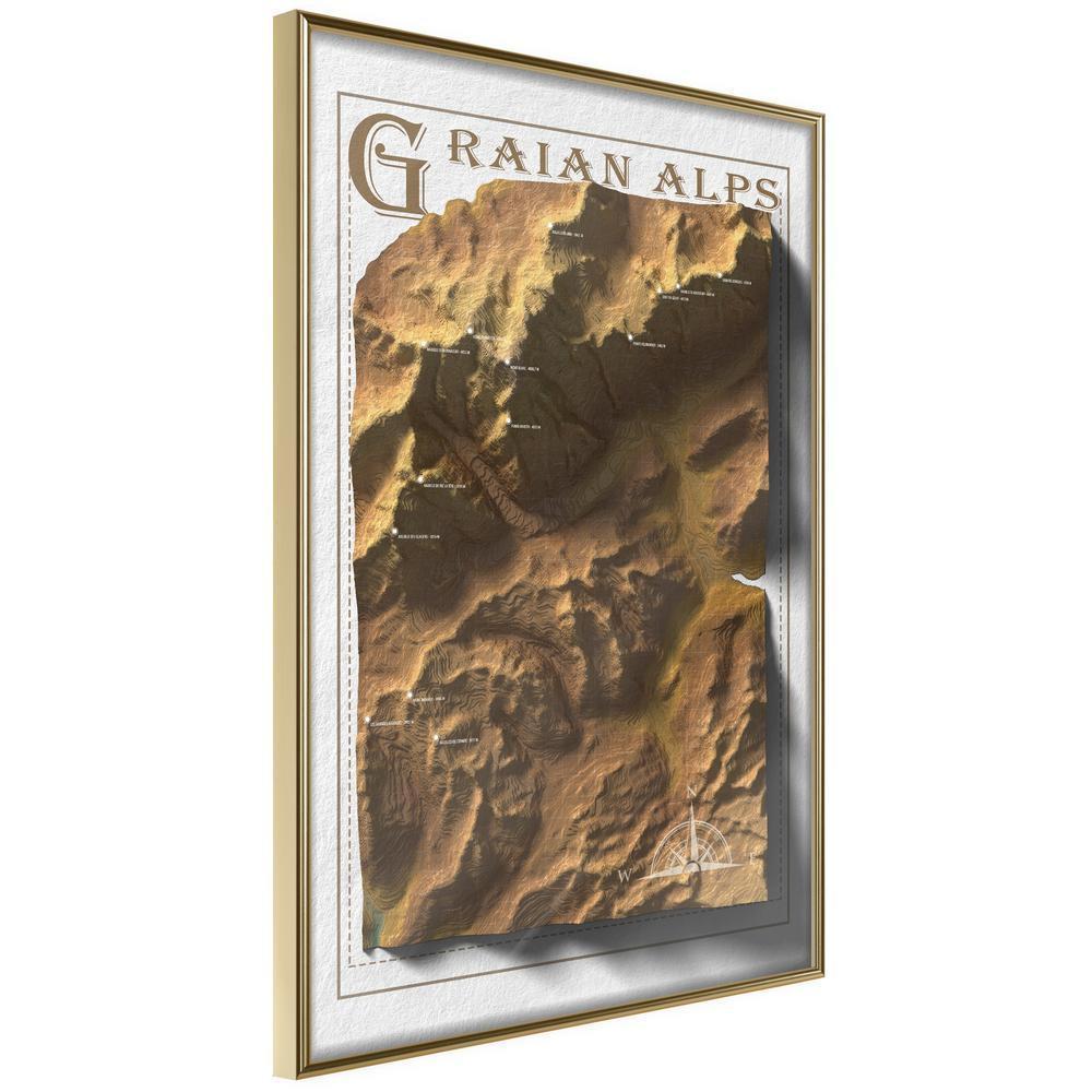 Wall Art Framed - Raised Relief Map: Graian Alps-artwork for wall with acrylic glass protection