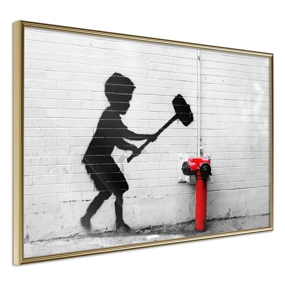 Urban Art Frame - Banksy: Hammer Boy-artwork for wall with acrylic glass protection