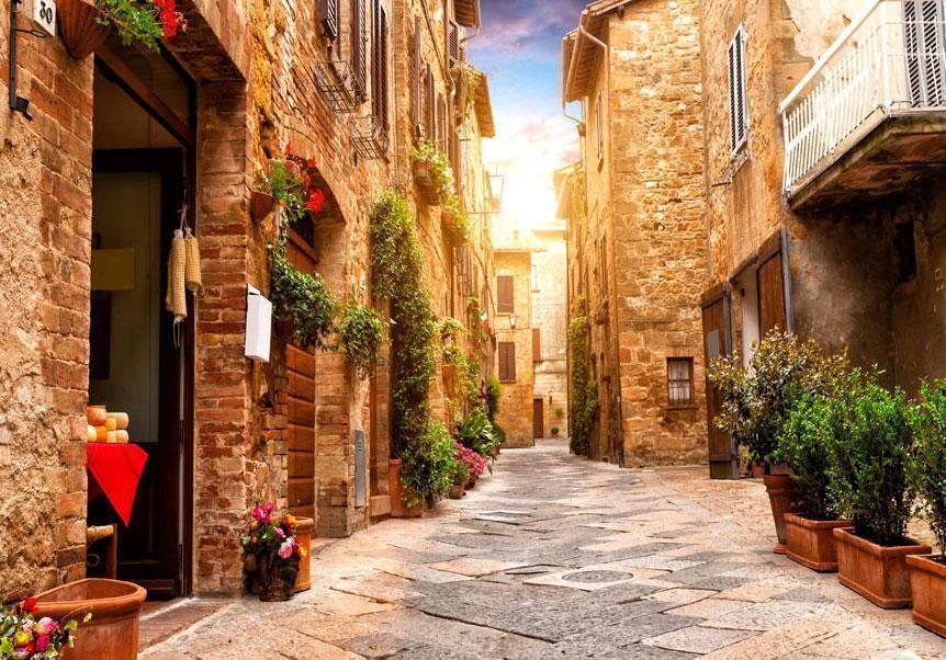 Wall Mural - Colourful Street in Tuscany-Wall Murals-ArtfulPrivacy