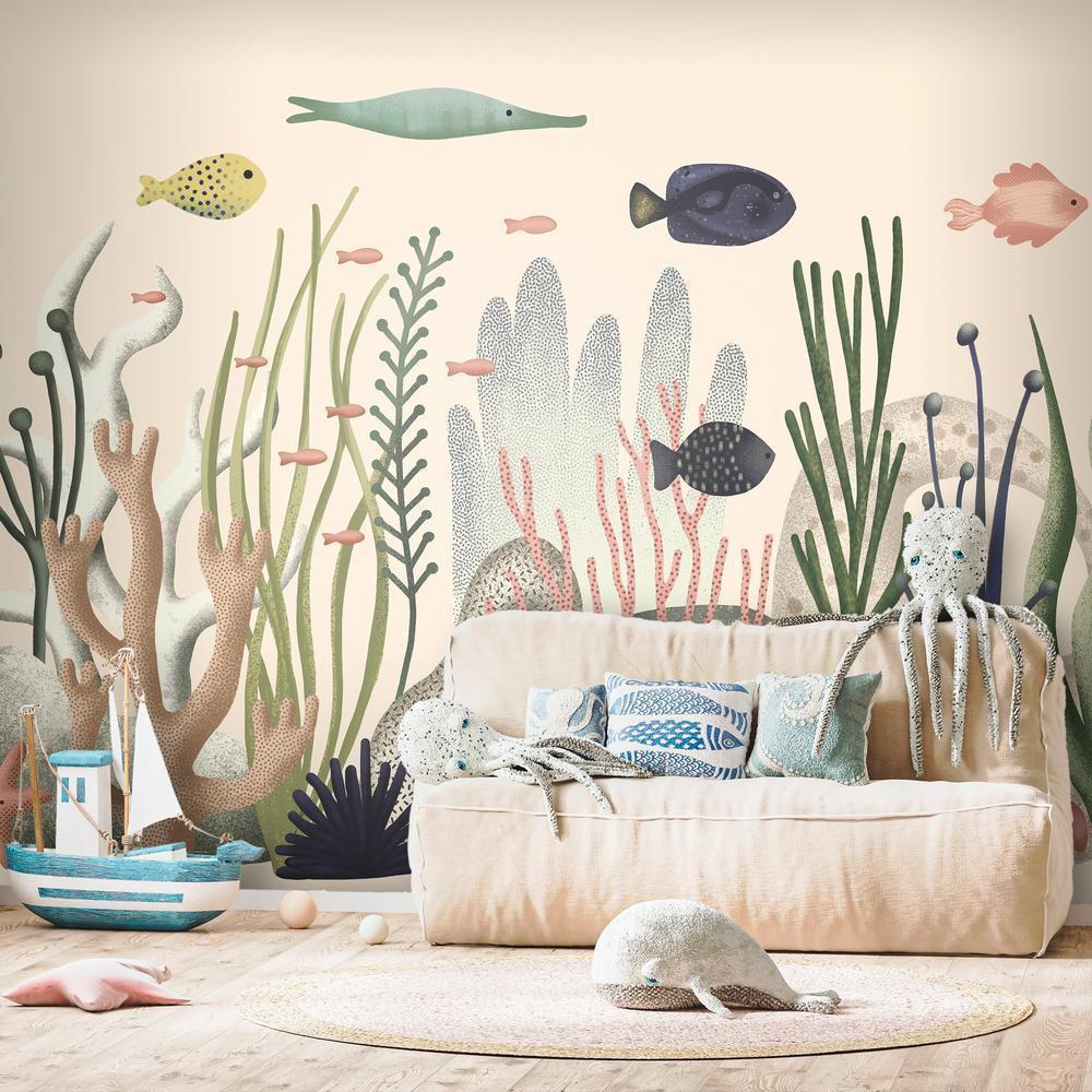 Wall Mural - Underwater World - Fish and Corals in Pastel Colours-Wall Murals-ArtfulPrivacy