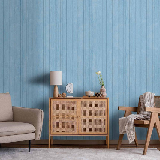 Wallpaper - Blue Panels - Wooden planks in a pastel blue shade