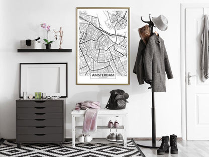 Wall Art Framed - City map: Amsterdam-artwork for wall with acrylic glass protection