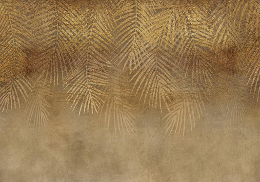 Wall Mural - Abstract nature in beige - composition with golden exotic leaves-Wall Murals-ArtfulPrivacy