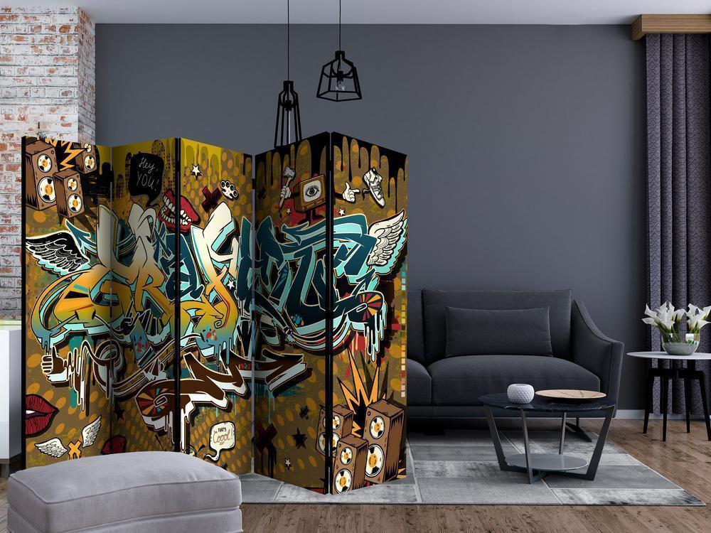 Room Divider - That's cool II- A 5 Panel Folding Screen For Living rooms, bedrooms or home office, decorative folding screen made with wood and canvas