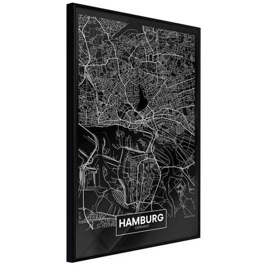 Wall Art Framed - City Map: Hamburg (Dark)-artwork for wall with acrylic glass protection