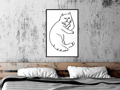 Black and White Framed Poster - Fluffy Rest-artwork for wall with acrylic glass protection