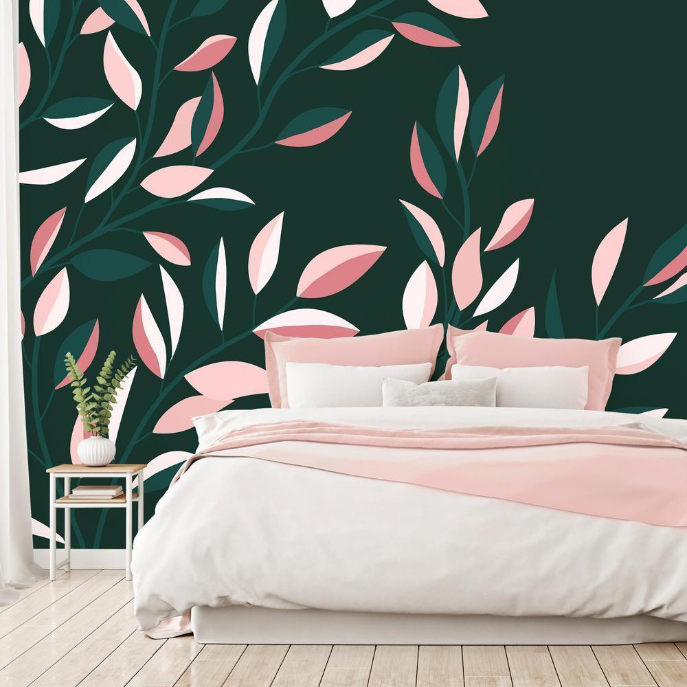Wall Mural - Flowering vine - minimalist climbing leaves on a green background-Wall Murals-ArtfulPrivacy