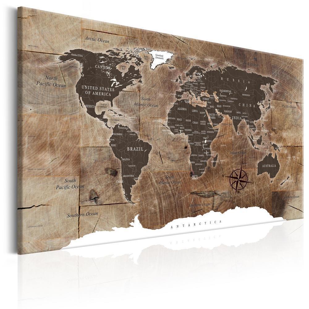 Canvas Print - World Map: Wooden Mosaic-ArtfulPrivacy-Wall Art Collection