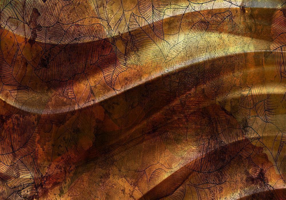 Wall Mural - Liquid gold - abstract wavy composition with leaf patterns