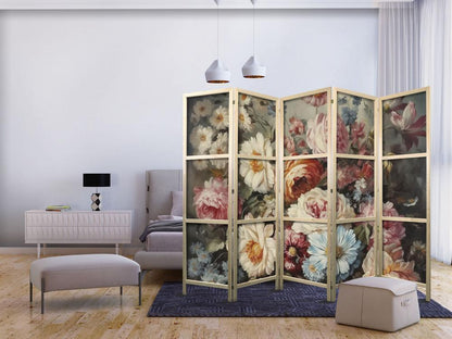 Japanese Room Divider - Scent of Nature - Beautiful Garden Flowers in Pastel Colors