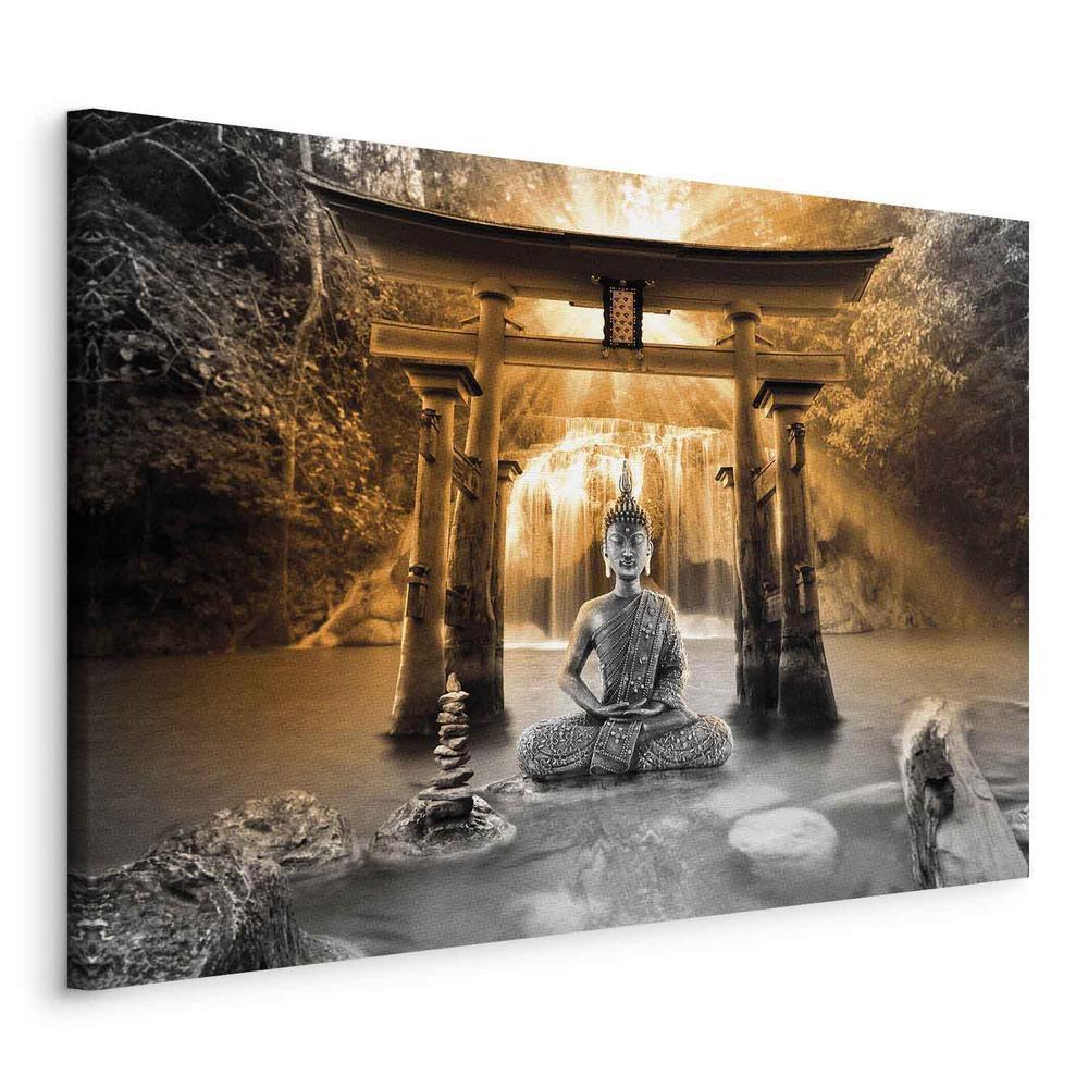 Canvas Print - Buddha Smile (1 Part) Wide Orange