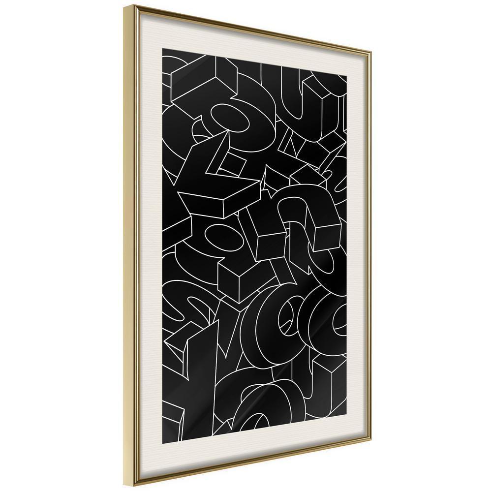 Black and White Framed Poster - Scattered Letters-artwork for wall with acrylic glass protection