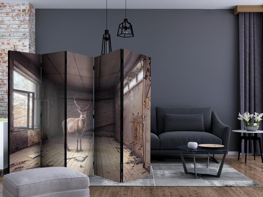 Room Divider - Lost II- A 5 Panel Folding Screen For Living rooms, bedrooms or home office, decorative folding screen made with wood and canvas