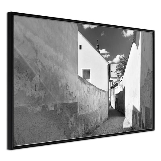 Black and White Framed Poster - Sunny Day in the Town-artwork for wall with acrylic glass protection