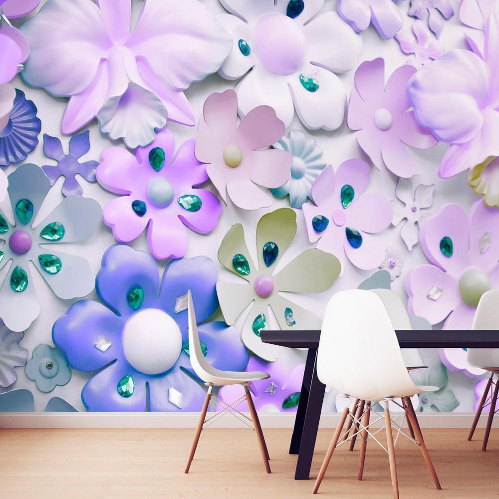 Wall Mural - Floral motif - purple composition with jewellery on light background-Wall Murals-ArtfulPrivacy