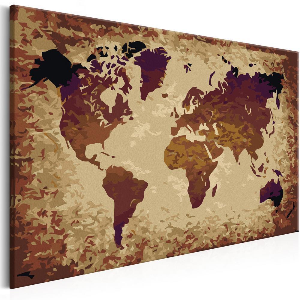 Start learning Painting - Paint By Numbers Kit - World Map (Brown Colours) - new hobby