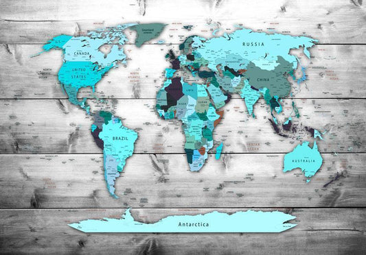 Wall Mural - World Map: Blue Continents-Wall Murals-ArtfulPrivacy