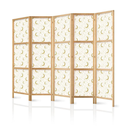 Japanese Room Divider - Moonlit Nights - Delicate Moons and Clouds in Warm Tones