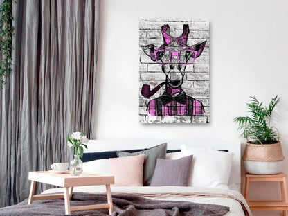 Canvas Print - Giraffe with Pipe (1 Part) Vertical Pink-ArtfulPrivacy-Wall Art Collection