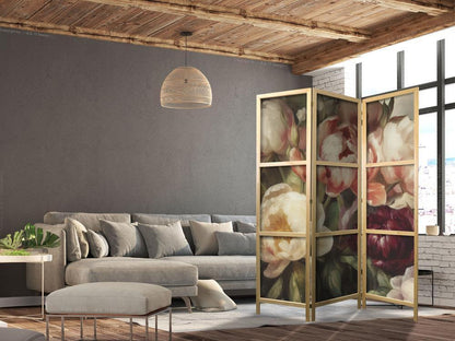 Japanese Room Divider - Blooming Peonies - Charismatic Flowers Bathed in Sunlight