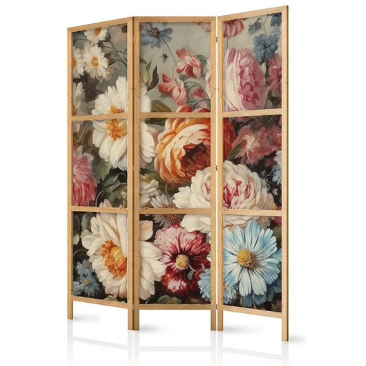 Japanese Room Divider - Scent of Nature - Beautiful Garden Flowers in Pastel Colors