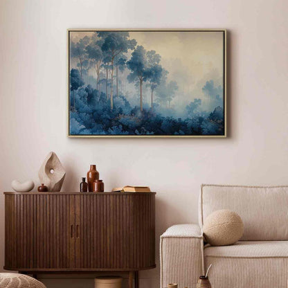 Impression sur toile - Paysage avec arbres dans un style illustratif Forêt bleue de conte de fées