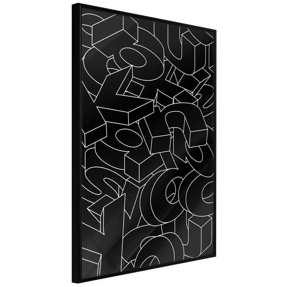 Black and White Framed Poster - Scattered Letters-artwork for wall with acrylic glass protection