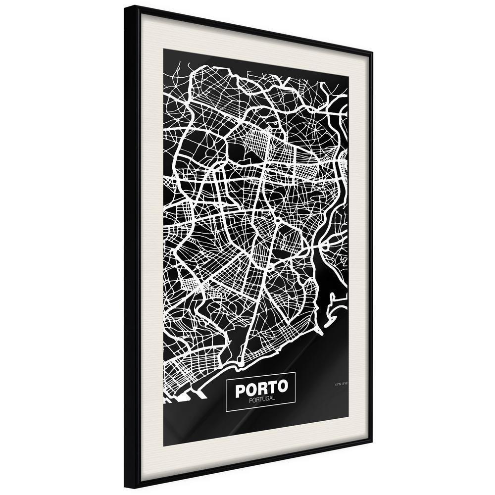 Wall Art Framed - City Map: Porto (Dark)-artwork for wall with acrylic glass protection