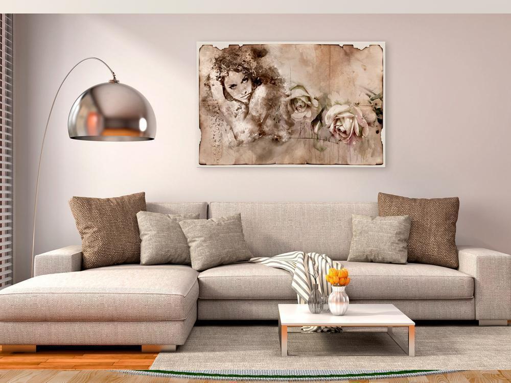 Canvas Print - Retro Style: Woman and Roses-ArtfulPrivacy-Wall Art Collection