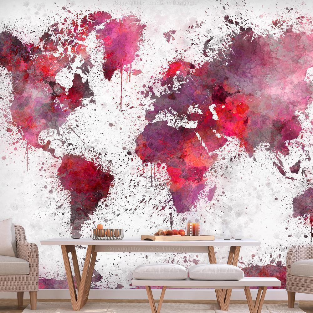 Wall Mural - World Map: Red Watercolors-Wall Murals-ArtfulPrivacy