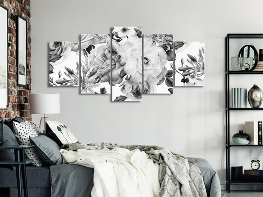 Canvas Print - Rose Composition (5 Parts) Wide Black and White-ArtfulPrivacy-Wall Art Collection