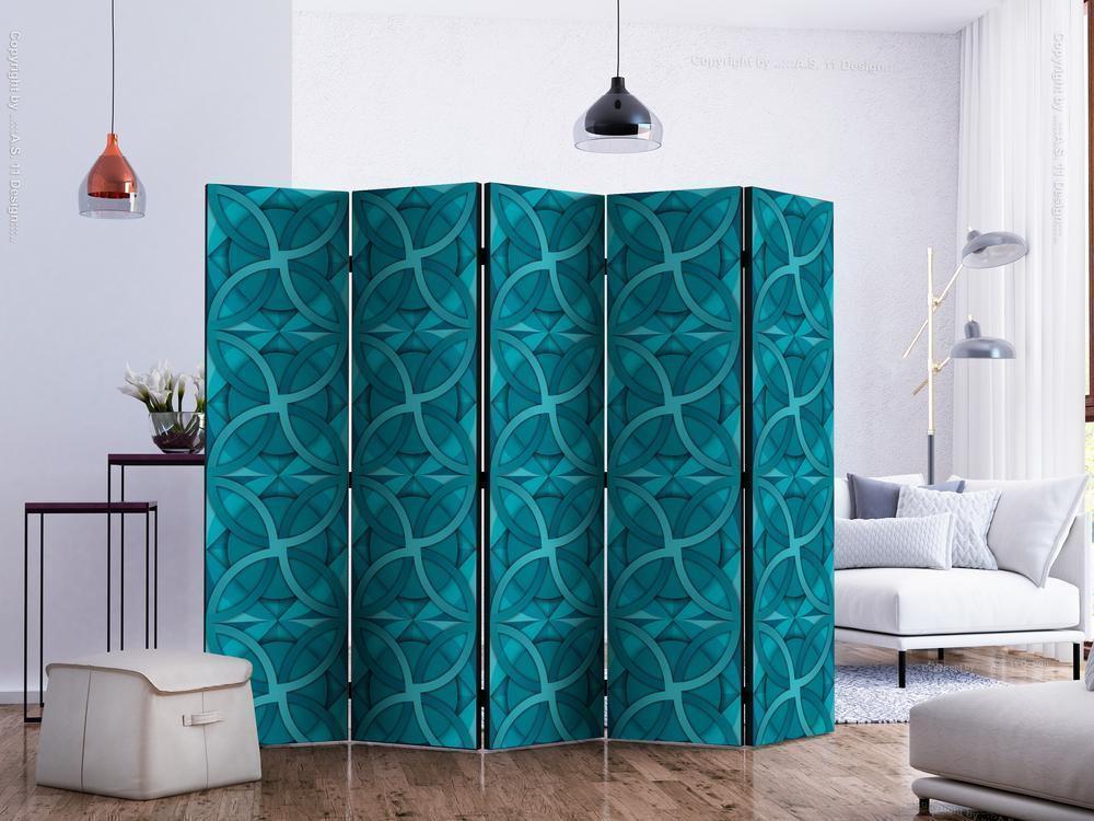 Decorative partition-Room Divider - Geometric Turquoise II-Folding Screen Wall Panel by ArtfulPrivacy