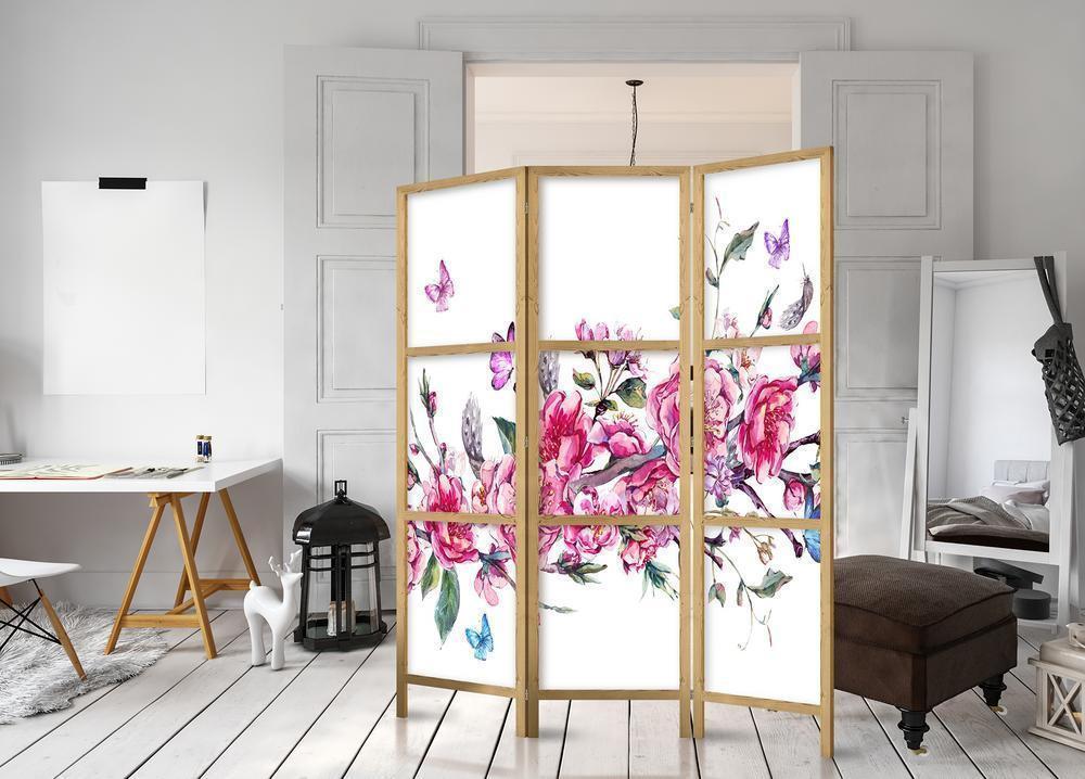 Shoji room Divider - Japanese Room Divider - Style: Flowers and Butterflies - ArtfulPrivacy